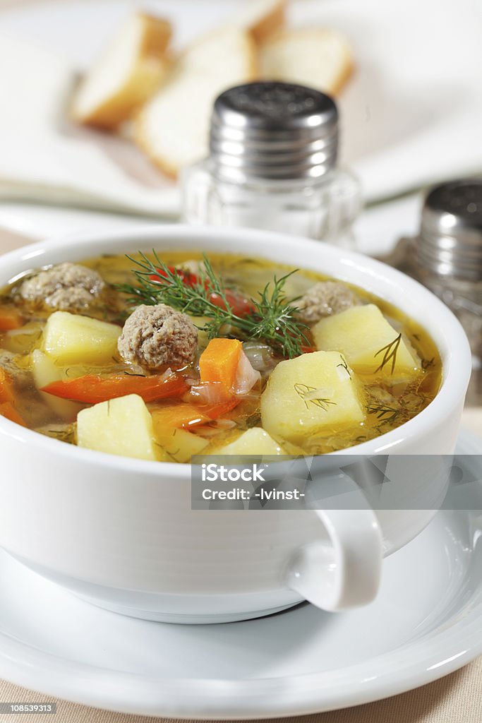 Meatball soup Meatball soup with vegetables closeup Albondiga Stock Photo