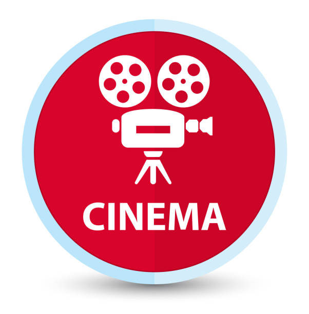 電影院 (攝像機圖示) 扁平的原生紅色圓形按鈕 - prime video 幅插畫檔、美工圖案、卡通及圖標