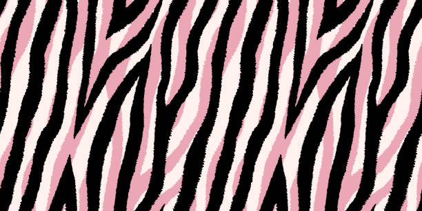 nahtlose muster mit pastell rosa und schwarzen zebrastreifen. vektor wallpaper. - tierimitation stock-grafiken, -clipart, -cartoons und -symbole