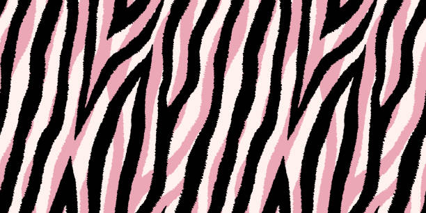파스텔 핑크와 검은 얼룩말 줄무늬와 함께 완벽 한 패턴입니다. 벡터 배경 화면입니다. - 동물 모방 stock illustrations