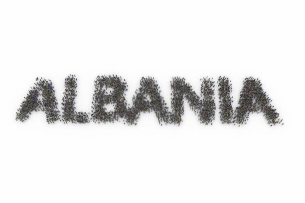 istock Large group of people standing together forming ALBANIA 1085432008