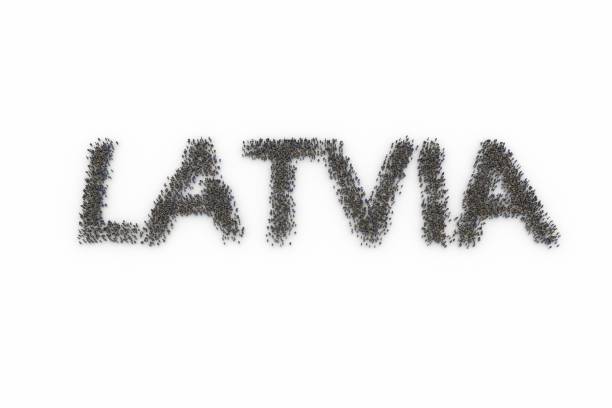 istock Large group of people standing together forming LATVIA 1085432302