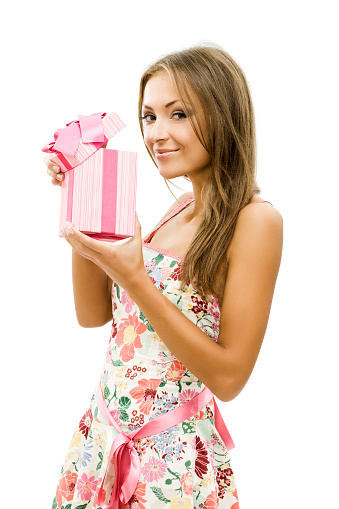 Beautiful woman with a gift box 