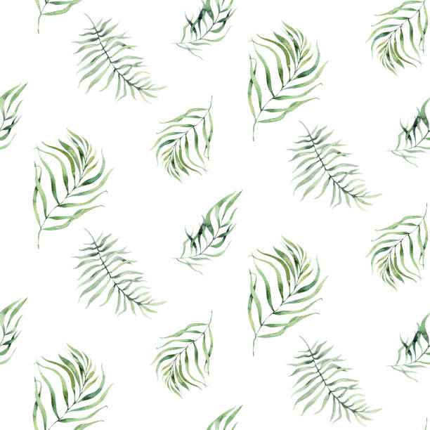 istock Seamless watercolor pattern of tropical leaves, aloha jungle decoration. Hand painted palm leaf. Texture with tropic summer time used as background, wrapping paper, textile or wallpaper design. 1085445438