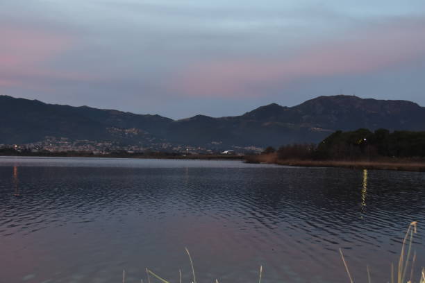 istock sunset on lake in bastia city 1085446288