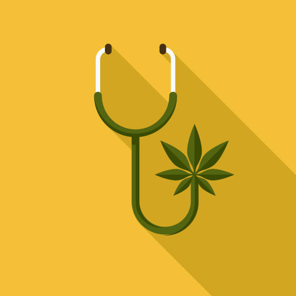 Prescription Flat Design Marijuana Icon A flat design icon with a long shadow. File is built in the CMYK color space for optimal printing. Color swatches are global so it’s easy to change colors across the document. medical cannabis stock illustrations