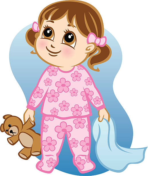 A wide eyed young cartoon girl that's ready for bed vector art illustration