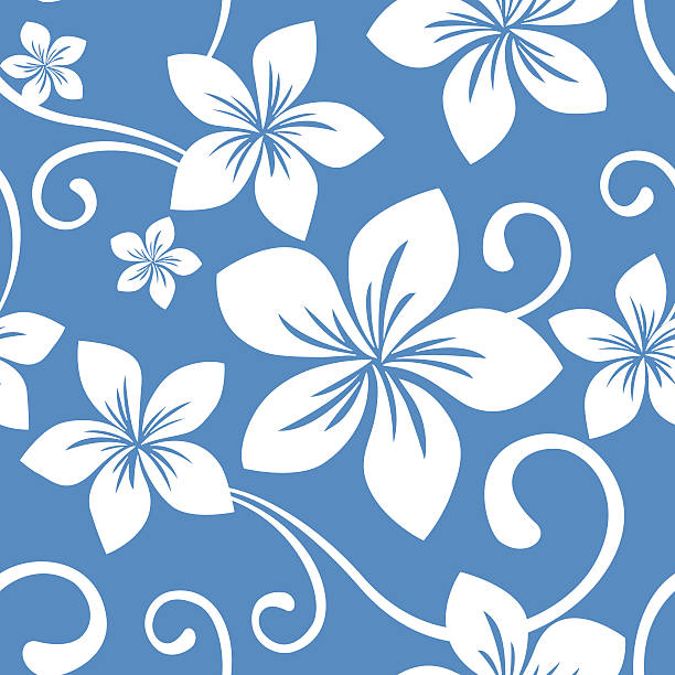 illustrazioni stock, clip art, cartoni animati e icone di tendenza di seamless pattern blu hawaii - tropical climate polynesia flower pacific islands