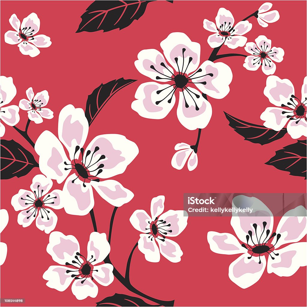 Seamless Sakura (Cherry) Blossom Pattern Illustration of a seamless sakura (cherry blossom) pattern tile. Tile can be dragged and dropped into Illustrator's swatches palette. (FH10 file included). Backgrounds stock vector