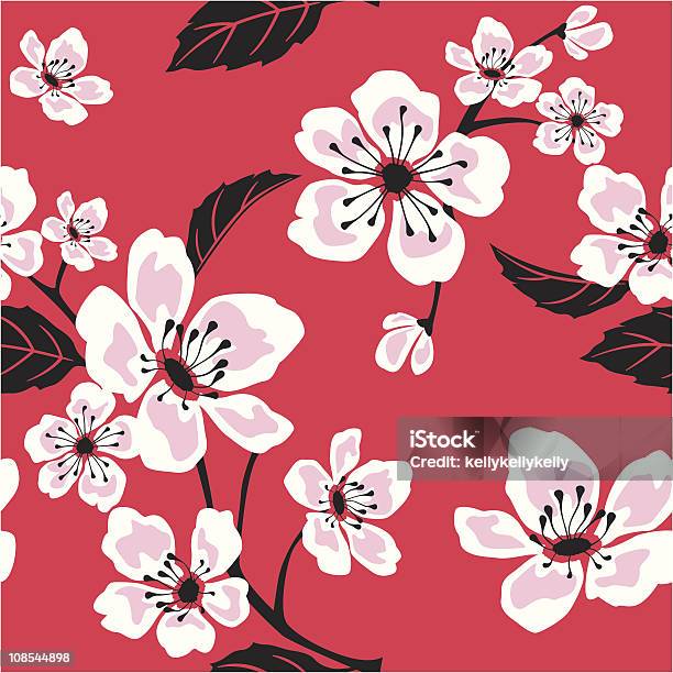 Seamless Sakura Blossom Pattern Stock Illustration - Download Image Now - Backgrounds, Black Color, Blossom