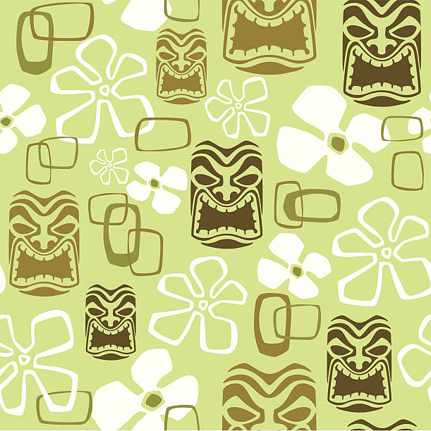 illustrazioni stock, clip art, cartoni animati e icone di tendenza di seamless pattern di paradiso esotico tiki - tiki