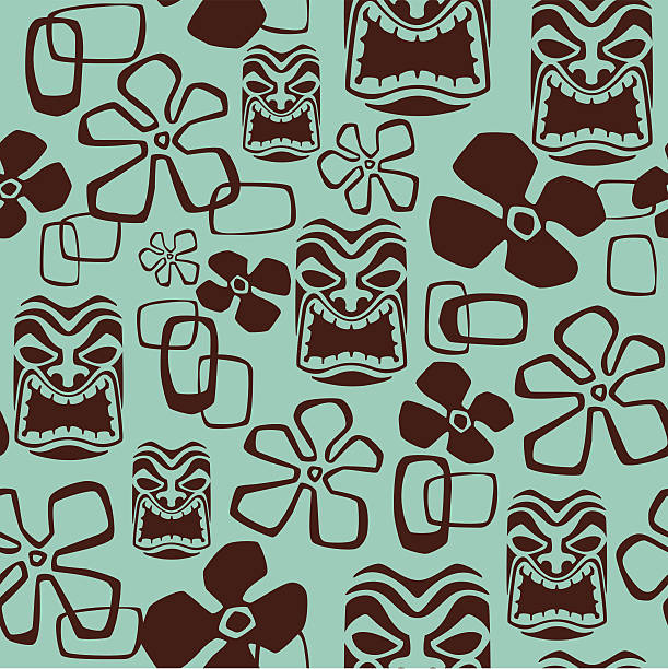 Seamless Tiki Mask Pattern vector art illustration