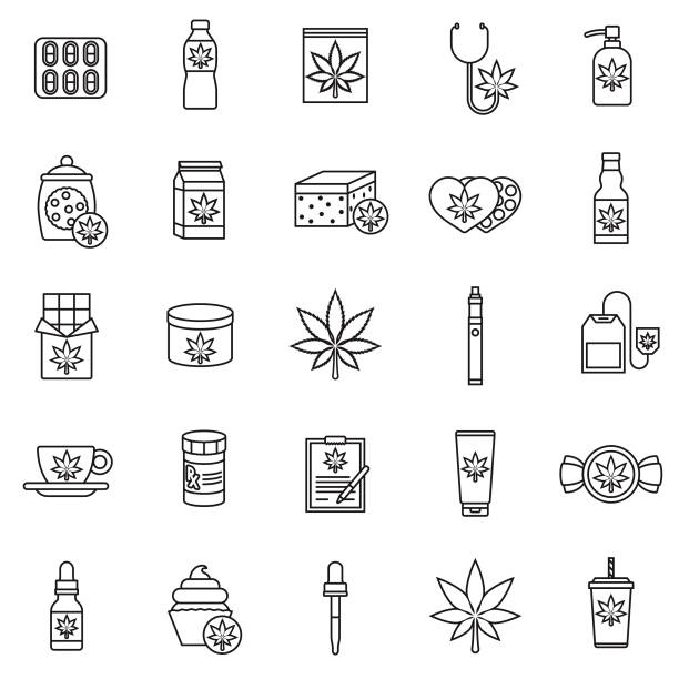Marijuana Icon Set A set of icons. File is built in the CMYK color space for optimal printing. Color swatches are global so it’s easy to edit and change the colors. weed leafs clip art stock illustrations