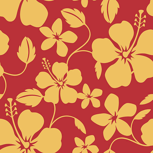 illustrazioni stock, clip art, cartoni animati e icone di tendenza di seamless pattern di danza hula alle hawaii - hibiscus single flower flower red