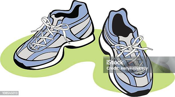 Ilustração Vetorial De Azul Sapatos De Atletismo - Arte vetorial de stock e mais imagens de Borracha - Material - Borracha - Material, Calçado de Corrida com Pitões, Cordão de Sapato