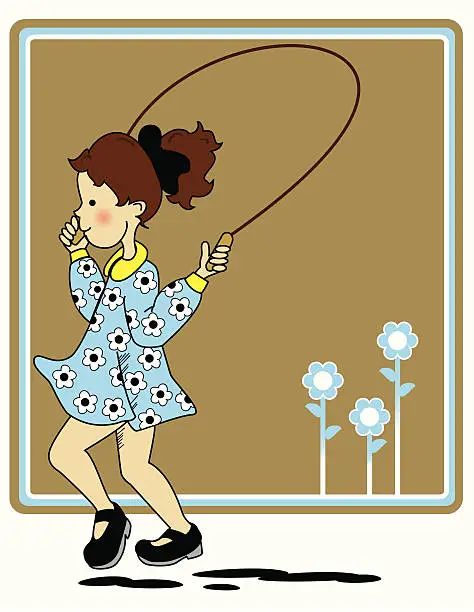 Vector illustration of Little Girl and Skipping Rope