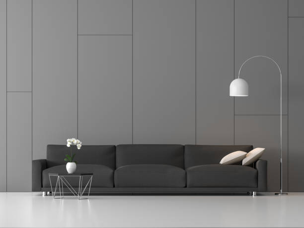 istock Modern loft living with random groove on gray wall 3d render 1085456342