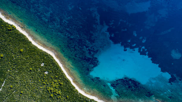 High angle view of a beautiful Adriatic island coastline