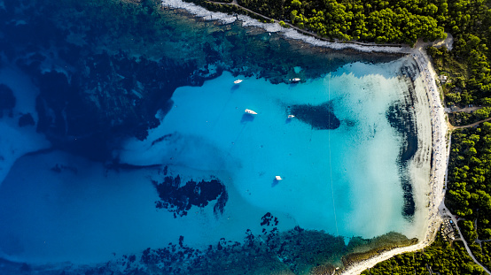 High angle view of a blue waters bay in the Adriatic sea