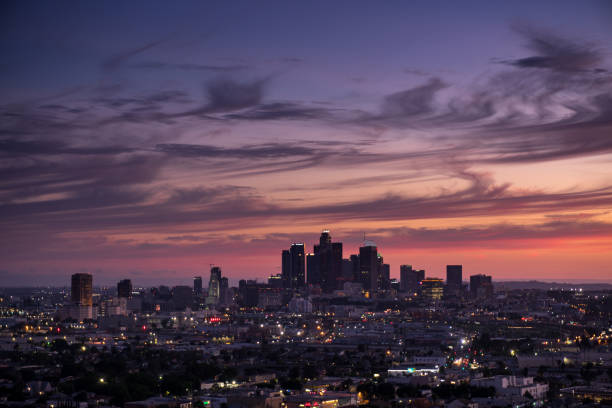 istock Downtown LA Skyline with Wispy Clouds at Sunset 1085468626