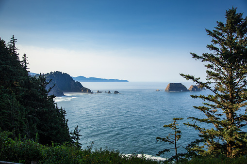 Sea stacks and arches off the Oregon Coast, taken from Cape Meares.