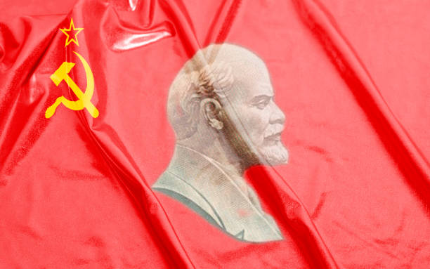 Flag of the Soviet Union with portraits of Vladimir Lenin Flag of the Soviet Union with portraits of Vladimir Lenin background close up vladimir russia photos stock pictures, royalty-free photos & images