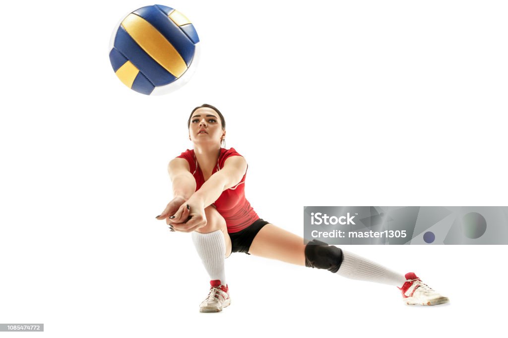 Joueur de volley-ball féminin isolé sur blanc - Photo de Volley-ball libre de droits