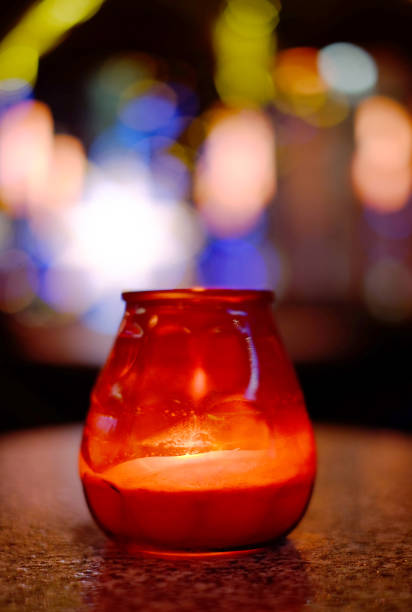 istock Candlestick with a candle on a table in a restaurant. 1085475412