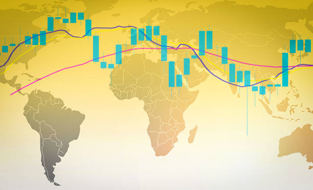 istock stock market or forex trading graph and candlestick chart on world map 1085475466