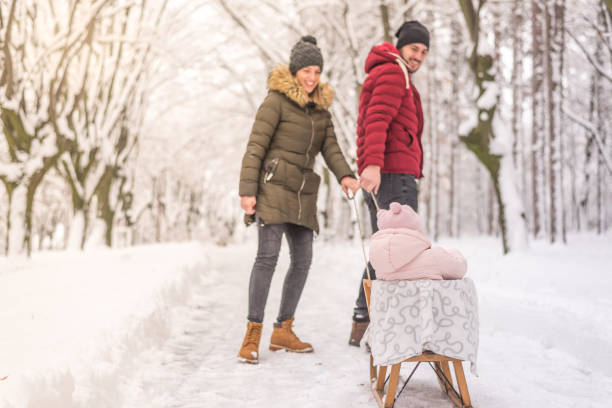 istock Parents are having fun pulling their daughter who is on sleds 1085483024