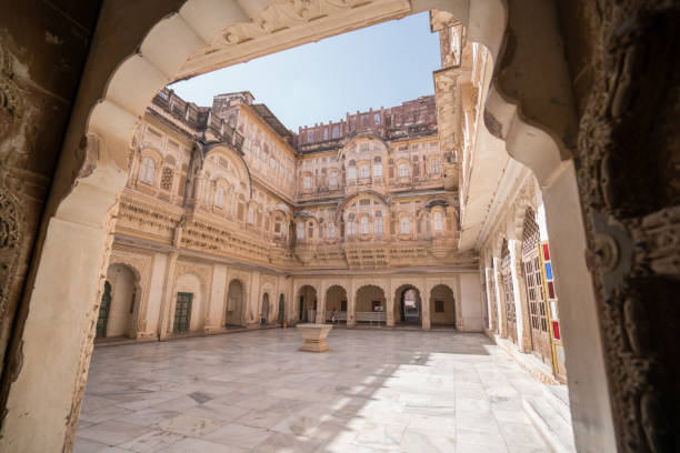 Jodhpur, Rajasthan - India October 2000: Mehrangarh Fort, built in 1459, is one of the largest forts in Rajasthan. The Fort is situated on a steep hill which dominates the 'blue' city Jodhpur.