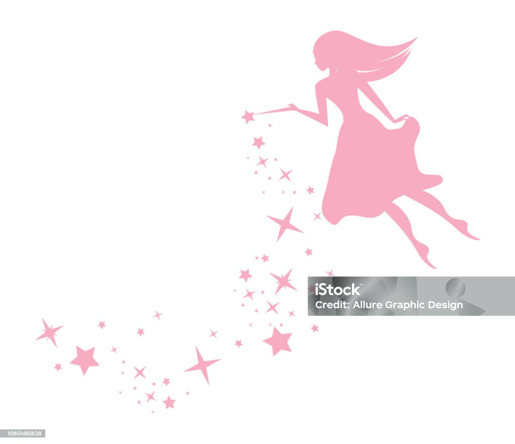 Pixie Fairy with Sparkles Flying Pixie Fairy sprinkling sparkles with a magic wand Fairy stock vector