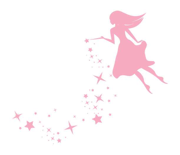 Pixie Fairy with Sparkles Flying Pixie Fairy sprinkling sparkles with a magic wand fairy stock illustrations