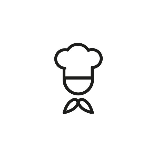 illustrations, cliparts, dessins animés et icônes de chef en cuisine icône ligne chapeau - chef men one person cooking