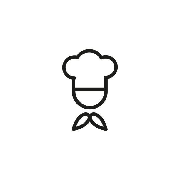 シェフ帽子線アイコンを料理で - chef men one person cooking点のイラスト素材／クリップアート素材／マンガ素材／アイコン素材