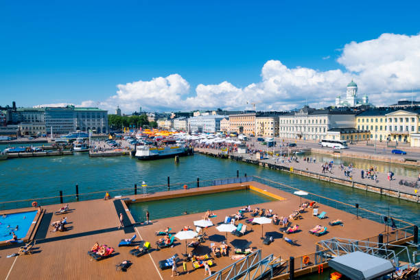 Helsinki harbor with city skyline Finland Summer