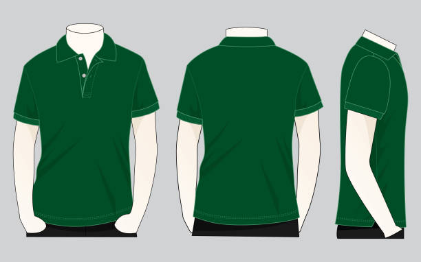 Dark Green Polo Shirt for Template Front-Back-Side View polo shirt stock illustrations