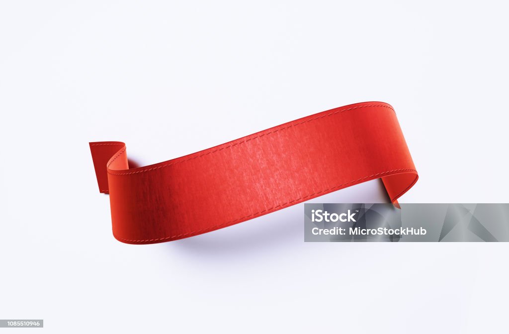 Red Ribbon Banner On White Background Red ribbon banner on white background Horizontal composition with clipping path. Award Ribbon Stock Photo