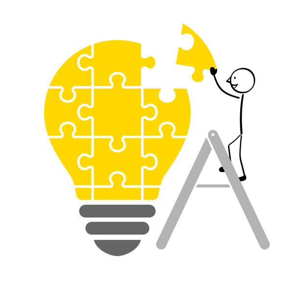 ilustraciones, imágenes clip art, dibujos animados e iconos de stock de construir un puzzle de bombilla - light bulb flash