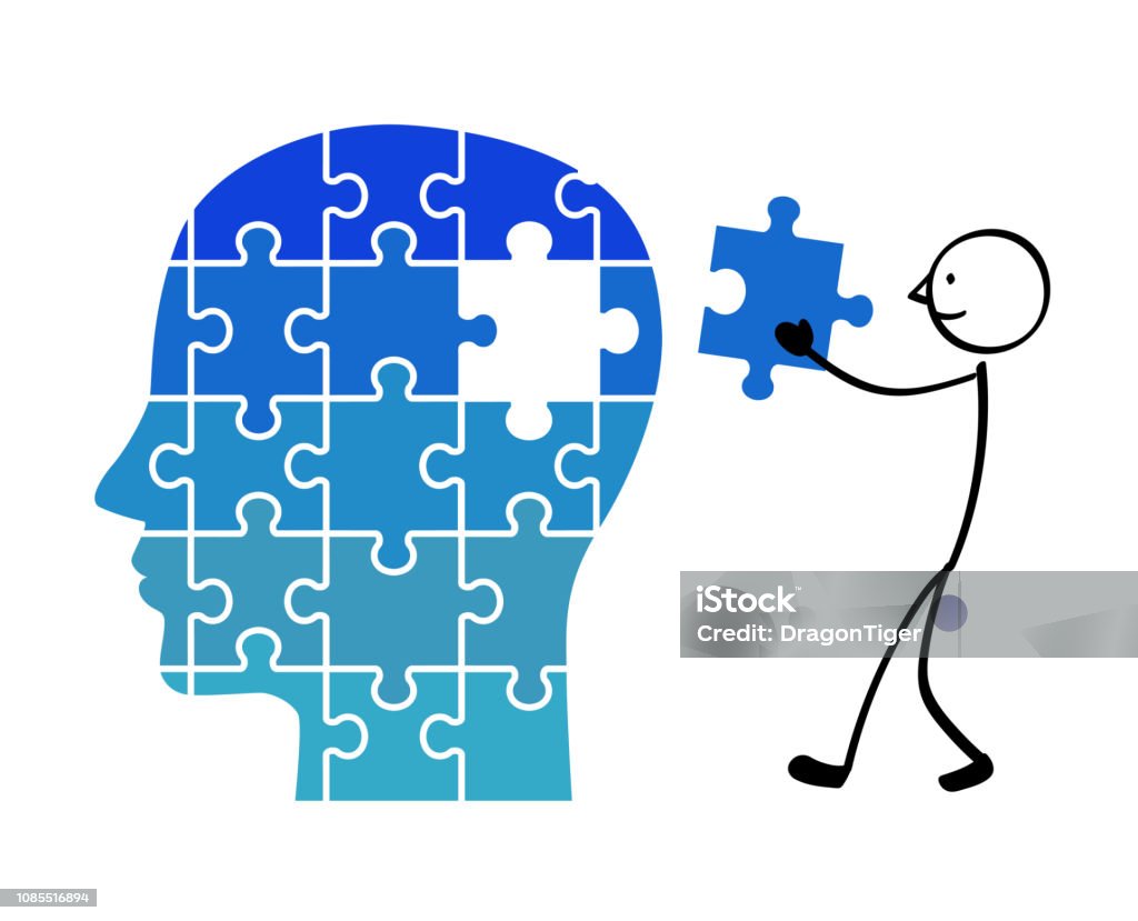 Puzzle's face and person Impact stock vector