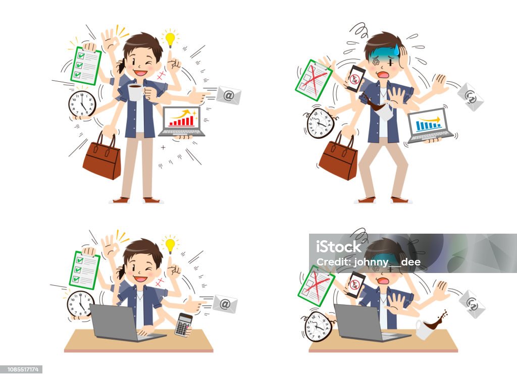 Multitask Men Multitasking Man Stock Illustration - Download Image Now - 20-29 Years ...