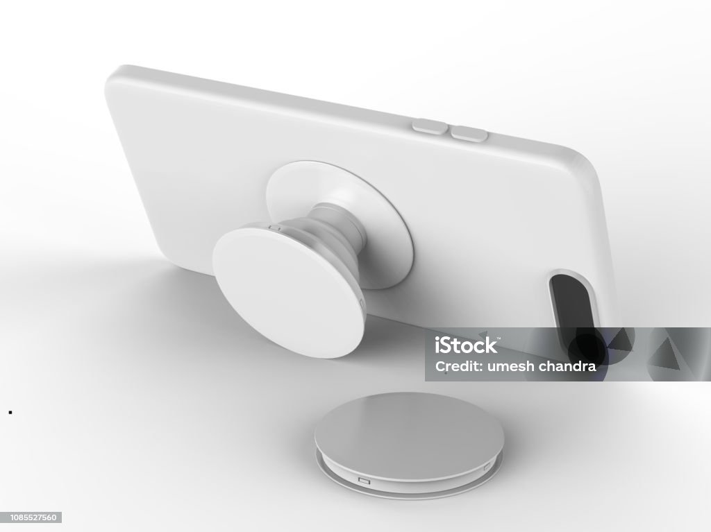 Blank smart phone pop socket stand and holder for branding. 3d rendering illustration. Blank smart phone pop socket stand and holder for branding. Electrical Outlet Stock Photo