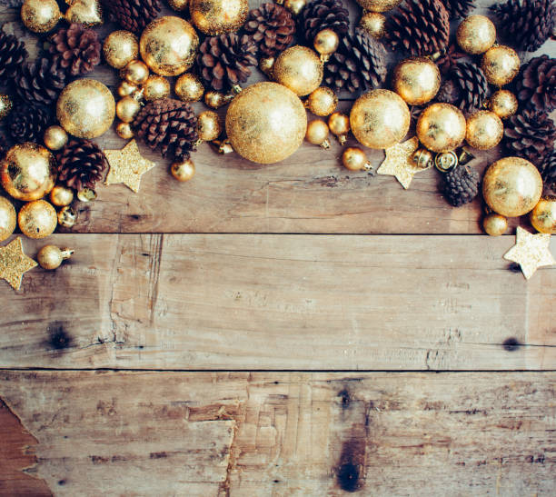 istock Christmas wooden background with pinecone. New year concept. Top view with copy space. 1085548086