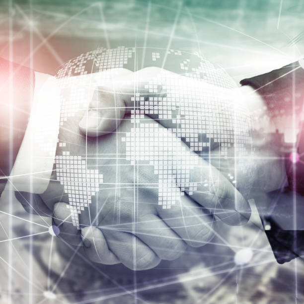 istock 3D Earth hologram on blurred background.Global business and communication concept. 1085554598