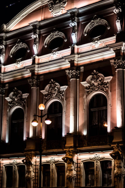 istock Old building Russian facade at night lit by lamps 1085554688