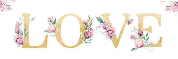 istock Gold glitter letter alphabet love. Isolated Golden alphabetic fonts and numbers on white background. Floral wedding font text illustration 1085557358