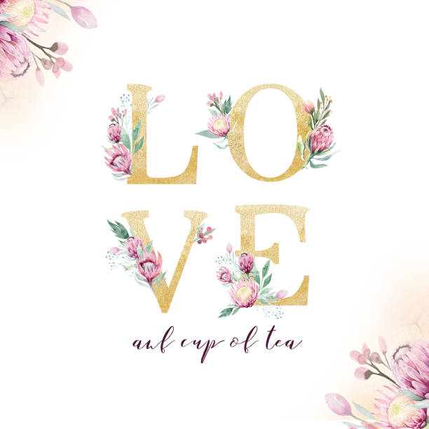 istock Gold glitter wedding love. Isolated Golden alphabetic fonts and numbers on white background. Floral wedding font text illustration 1085557366