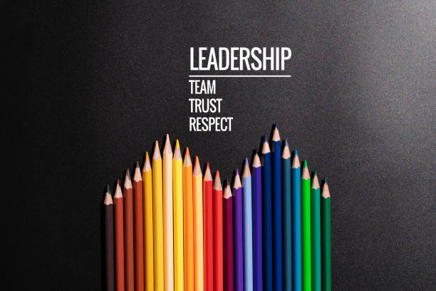 Leadership business concept. color pencil on black background