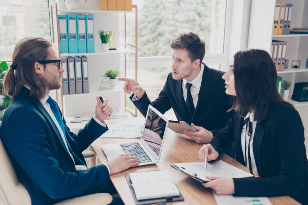 istock Three businesspeople, stylish trendy classic coworkers on commit 1085582074