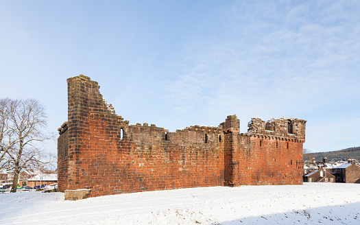 Penrith, England - January 17, 2016:  The view to Penrith Castle in Penrith, Cumbria, north England on a winter morning.  The castle was a defence from Scottish invaders.